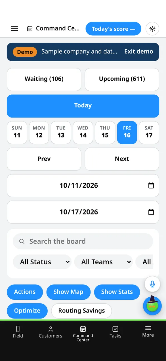 Command Center on a phone (demo company)
