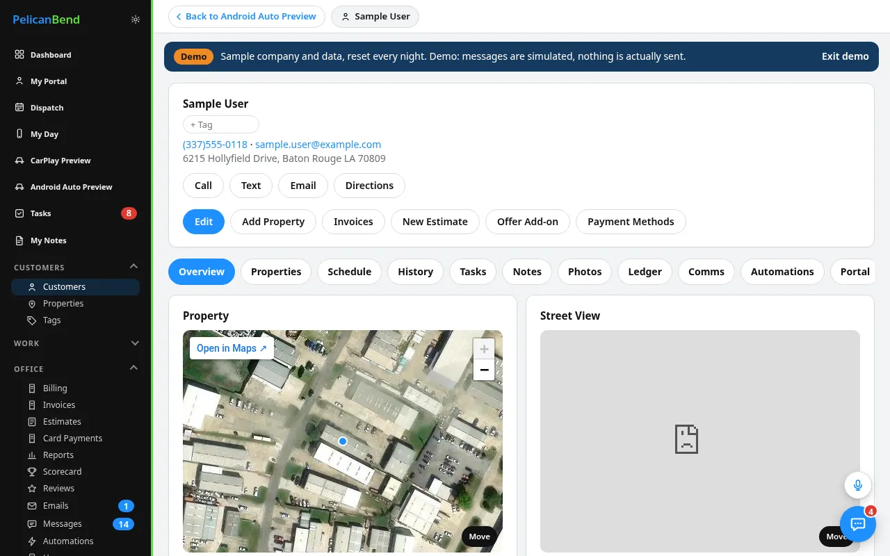 Customer page on a computer (demo company)