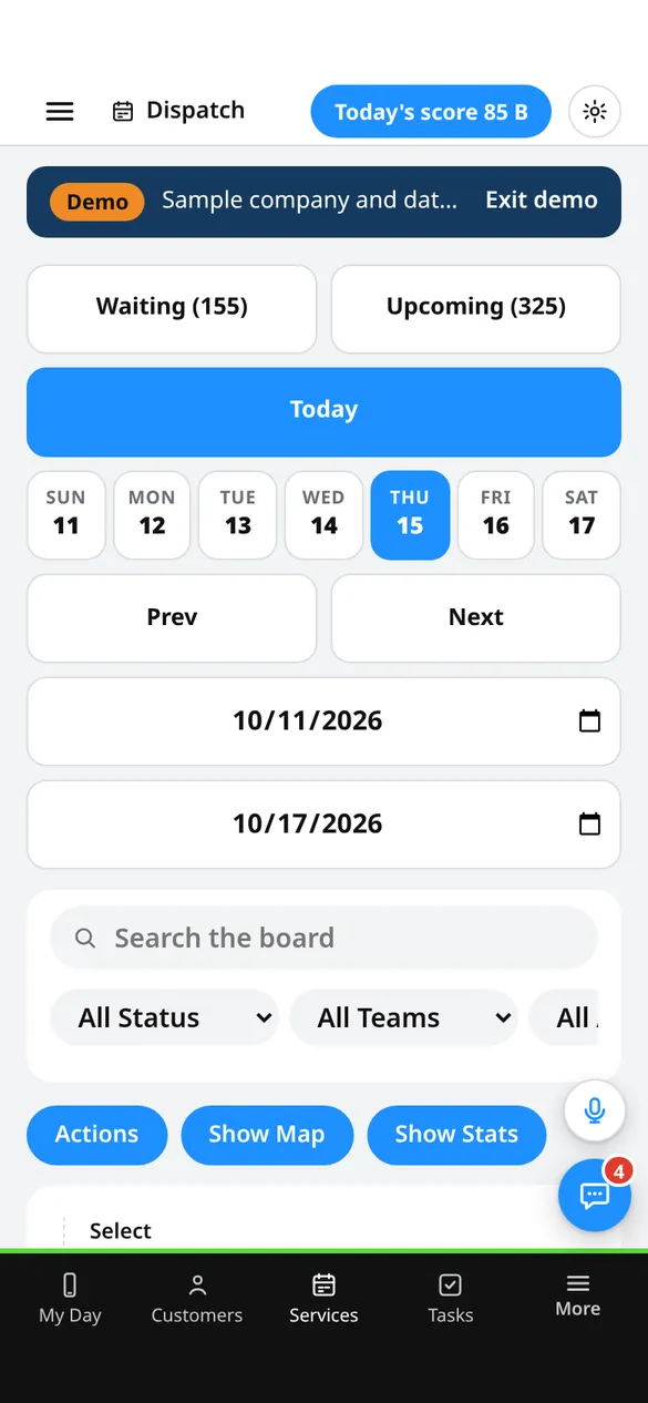 Dispatch on a phone (demo company)