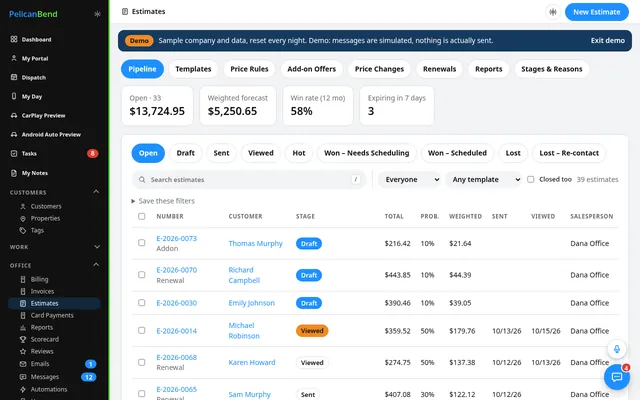 Estimates pipeline and templates (demo company)