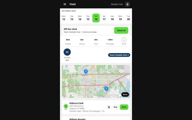 Field: route map and the day's stops (demo company)