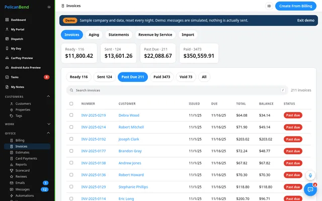 Invoices with aging and payments (demo company)